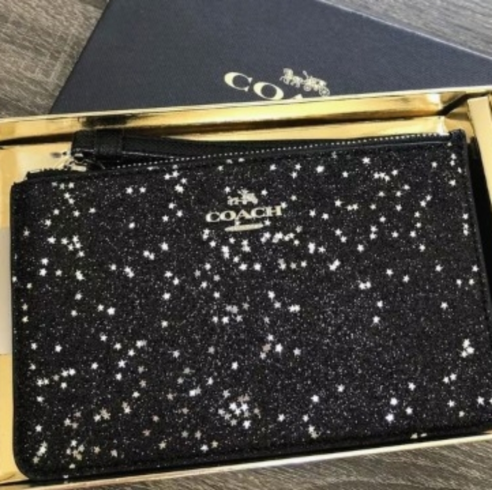 NWT COACH F22705 GIFT BOX STAR GLITTER CORNER ZIP